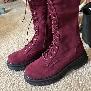 Burgundy Knee High Boots